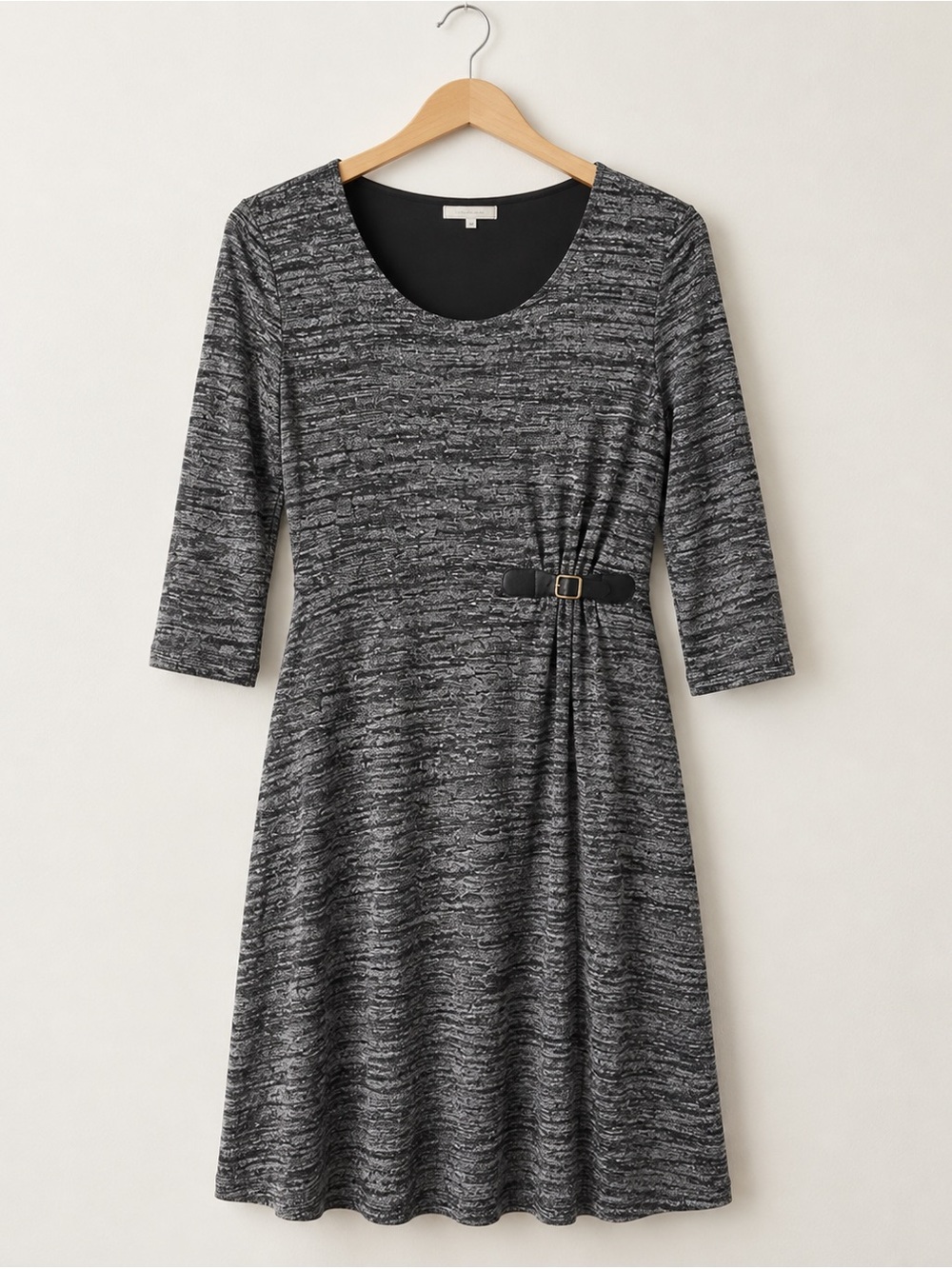 Dana Buchman Gray Marled Scoop Neck 3/4 Sleeve Women’s Dress Side Waist Buckle